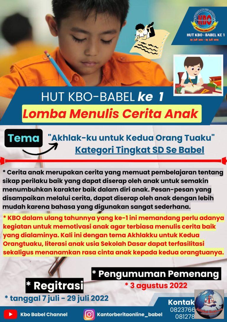 Lomba Menulis Cerita Anak & Film Pendek Bakal Mewarnai HUT Ke-1 KBO Babel